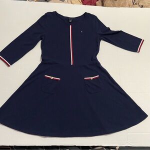 Tommy Hilfiger Navy Dress with Red and White Trim girls L 14 fit and flare